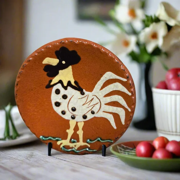 Funky Chicken Mini Redware Plate