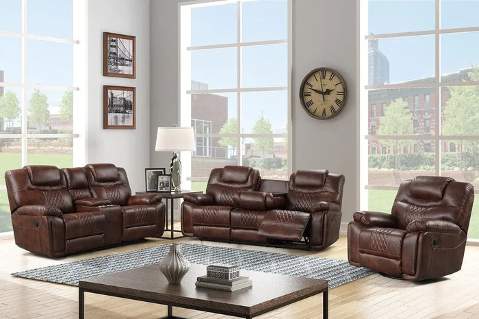 Galveston Brown Leather Reclining Living Room Set