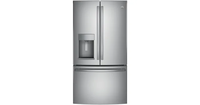 GE 36 Inch Wide 27.7 Cu. Ft. Energy Star Rated French Door Refrigerator with Showcase LED Lighting and TwinChill Evaporators