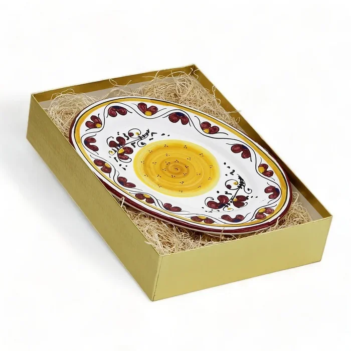 GIFT BOX GOLD: With authentic Deruta hand painted ceramic – ORVIETO RED ROOSTER: Small Oval Plate (Copy)