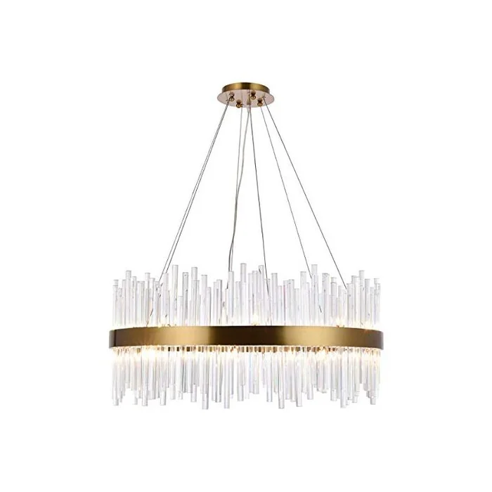 Gold Chandelier with Clear Glass Rods – 18 Light Fixture – Elegant Furniture