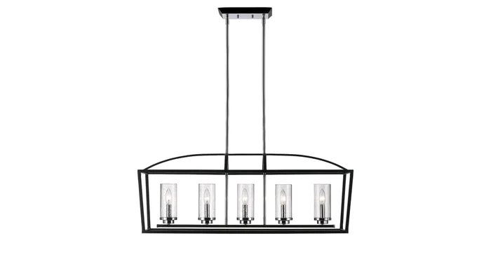 Golden Lighting Mercer 5 Light Linear Chandelier with Seedy Glass Shades