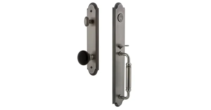 Grandeur Arc Solid Brass Rose Dummy Full Plate Full Plate ‘C’ Grip Handleset with Coventry Knob