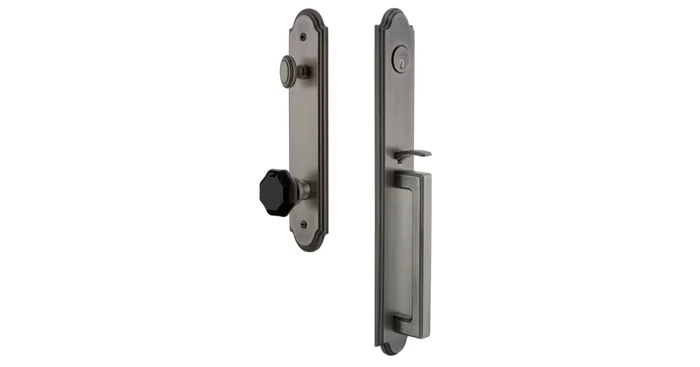 Grandeur Arc Solid Brass Rose Keyed Entry Single Cylinder ‘D’ Grip Handleset with Lyon Black Crystal