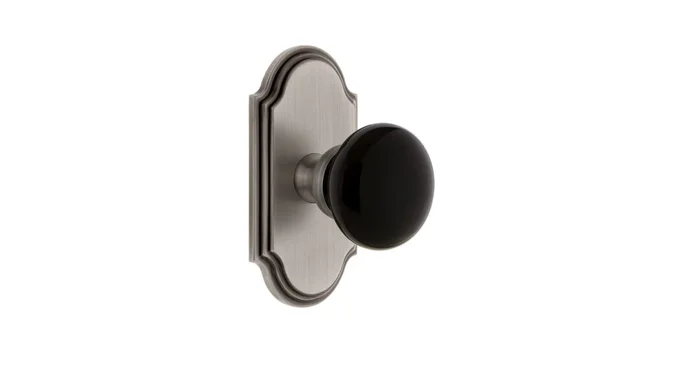Grandeur Arc Solid Brass Rose Privacy Door Knob Set with Coventry Knob and 2-3/4″ Backset