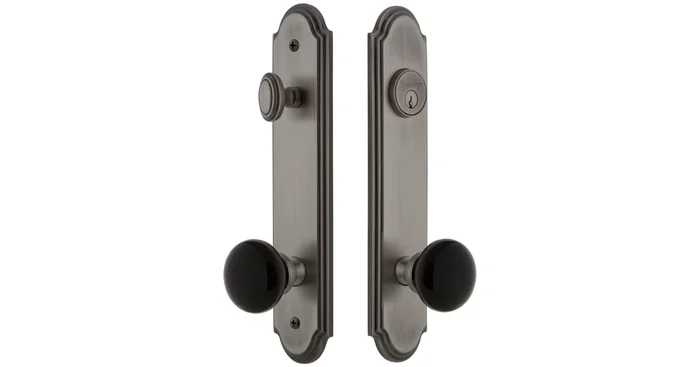Grandeur Arc Solid Brass Rose Tall Plate Single Cylinder Keyed Entry Door Knob Set with Coventry Knob and 2-3/4″ Backset