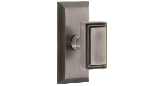 Grandeur Carre Solid Brass Passage Door Knob Set with Fifth Avenue Short Trim from the Concealed Screw Collection – 2-3/4″ Backset