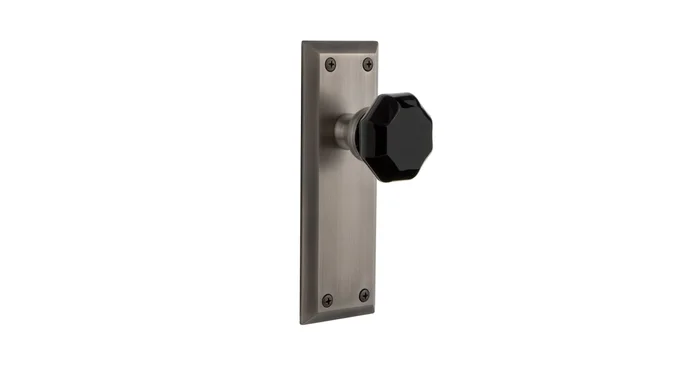 Grandeur Fifth Avenue Solid Brass Rose Passage Door Knob Set with Lyon Black Crystal Knob and 2-3/4″ Backset