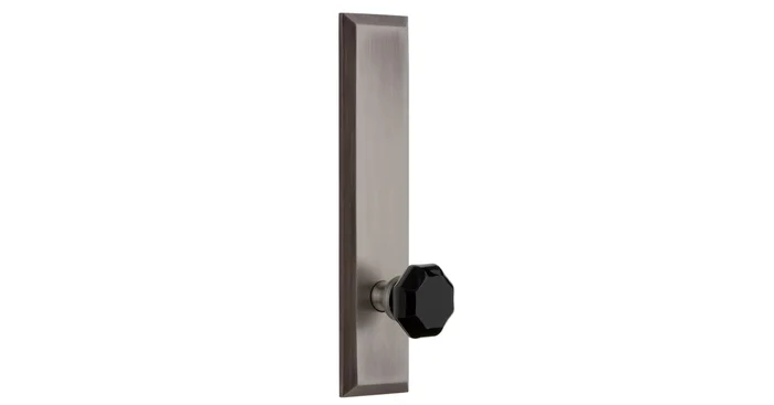 Grandeur Fifth Avenue Solid Brass Tall Plate Passage Door Knob Set with Lyon Black Crystal Knob and 2-3/4″ Backset