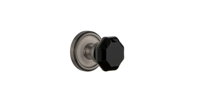 Grandeur Georgetown Solid Brass Rose Privacy Door Knob Set with Lyon Black Crystal Knob and 2-3/4″ Backset