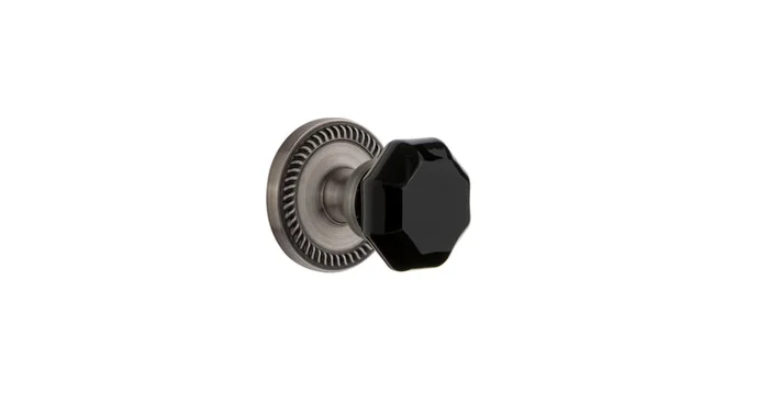 Grandeur Newport Solid Brass Rose Passage Door Knob Set with Lyon Black Crystal Knob and 2-3/4″ Backset