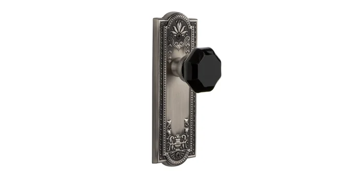 Grandeur Parthenon Solid Brass Rose Privacy Door Knob Set with Lyon Black Crystal Knob and 2-3/4″ Backset