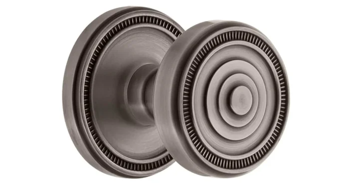Grandeur Soleil Solid Brass Privacy Door Knob Set with Soleil Trim from the Concealed Screw Collection – 2-3/8″ Backset