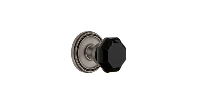 Grandeur Soleil Solid Brass Rose Privacy Door Knob Set with Lyon Black Crystal Knob and 2-3/8″ Backset