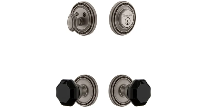 Grandeur Soleil Solid Brass Rose Single Cylinder Keyed Entry Deadbolt and Knobset Combo Pack with Lyon Black Crystal Knob and 2-3/8″ Backset