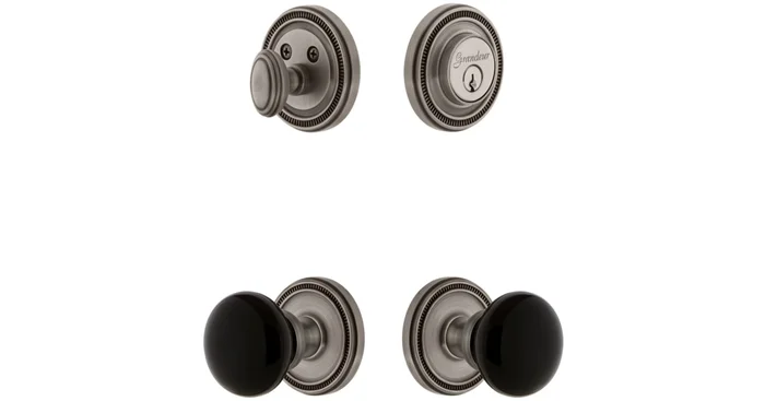 Grandeur Soleil Solid Brass Rose Single Cylinder Keyed Entry Deadbolt and Knobset Combo Pack with Coventry Knob and 2-3/8″ Backset