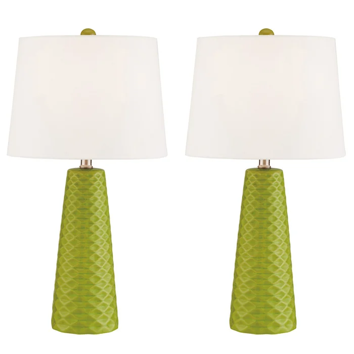 Green Ceramic White Linen Table Lamp Set 2 Pack E27 A 100W – Lite Source
