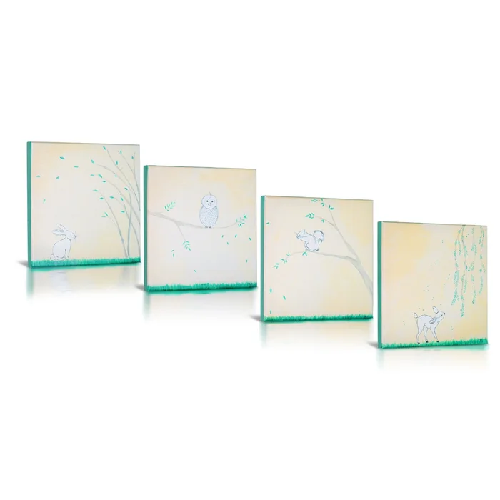 Green Frog Forest Friends Canvas Gallery Wrapped Art 4 Piece Set