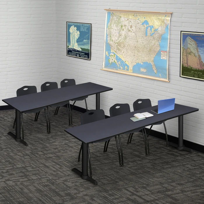 Grey Training Table & Black Stack Chairs Set – 84×24 inches – Regency Seating