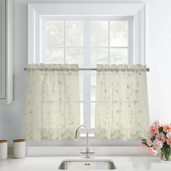 Habitat Grandeur Sheer Pole Top Curtain Tiers 52 x 36 in Cream