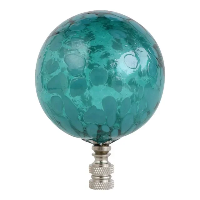 Handblown Spotted Glass Lamp Finial in Teal on Chrome Hardware