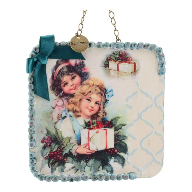 Handmade Wooden Christmas Ornaments ‘Sisters With Gifts’