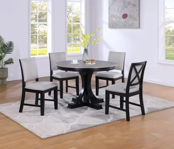 Harriet Black/Light Gray Round Dining Set