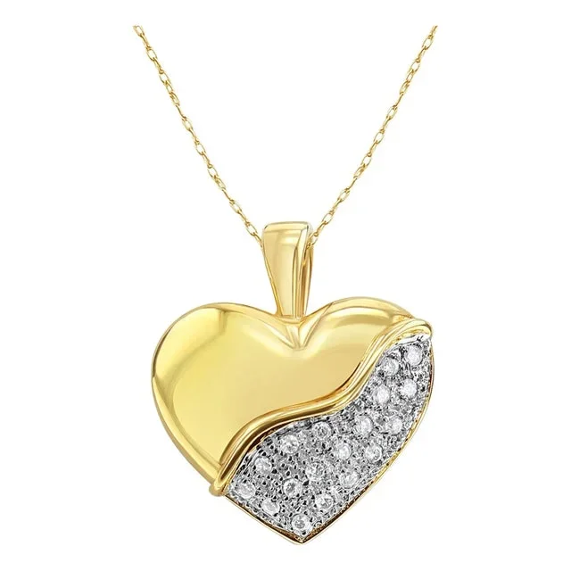 Heart Shaped Diamond Encrusted Pave Necklace .20cttw 14k Yellow Gold 16″