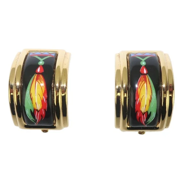 Hermes Gold Plated Clip on Earrings With Enamel Accent, a Pair