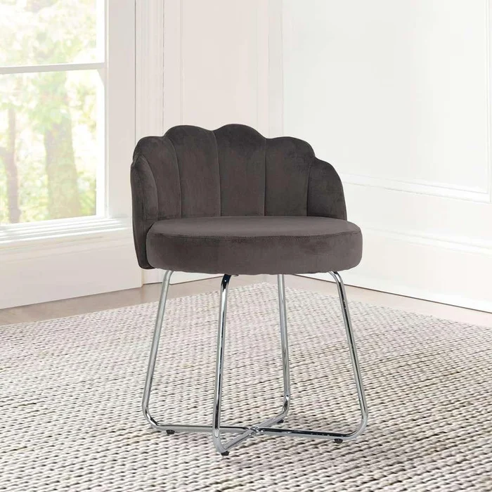 Hillsdale Furniture – Catalina Metal Vanity Stool, Chrome with Dark Gray Fabric – 51106