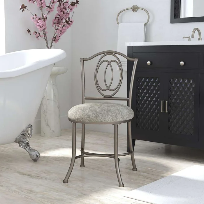 Hillsdale Furniture – Emerson Metal Vanity Stool, Pewter – 51053A