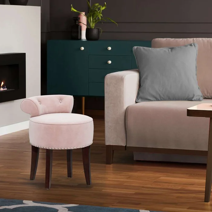 Hillsdale Furniture – Lena Wood and Upholstered Vanity Stool, Espresso with Pink Fabric – 51114_HIL