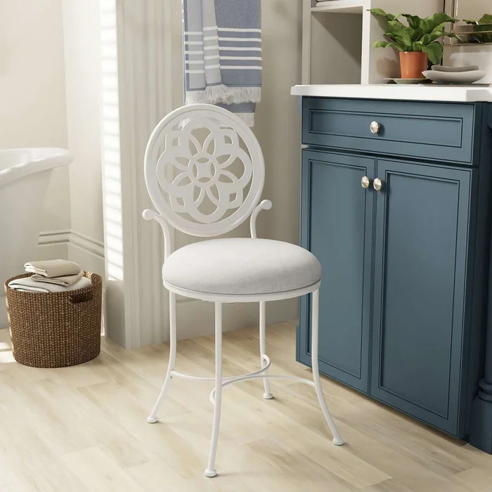 Hillsdale Furniture – Marsala Metal Vanity Stool, Off White – 51120