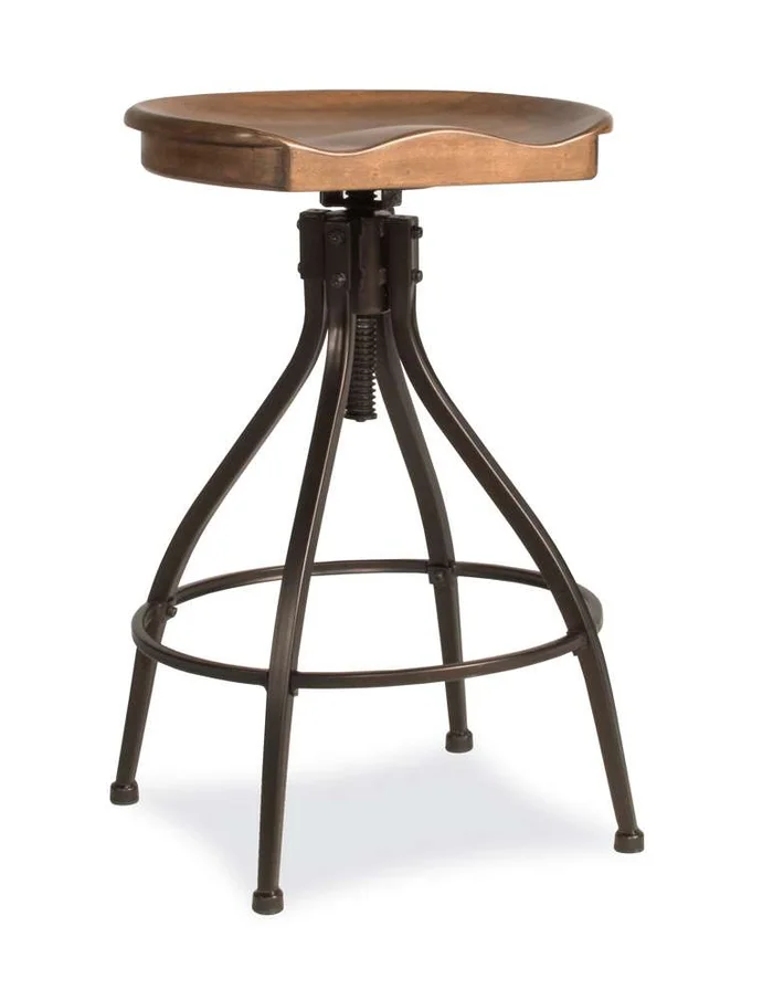 Hillsdale Furniture – Worland Metal Backless Adjustable Height Stool, Brown Metal with Walnut Finished Wood – 4734-830