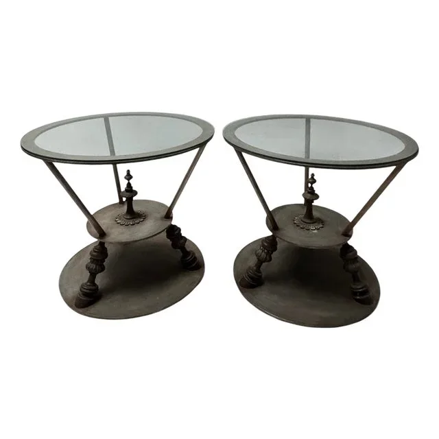 Hollywood Regency Center Tables with Glass Tops, 1980s, Set of 2