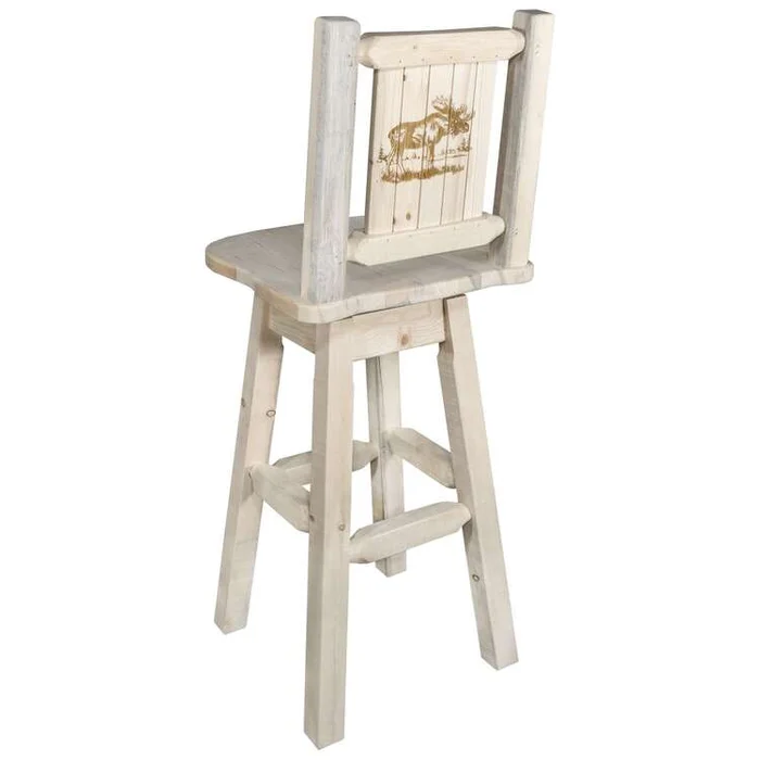 Homestead Collection Counter Height Barstool w/ Back & Swivel w/ Laser Engraved Moose Design, Ready to Finish