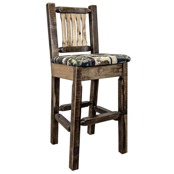 Homestead Collection Counter Height Barstool w/ Back – Woodland Upholstery, Stain & Lacquer Finish