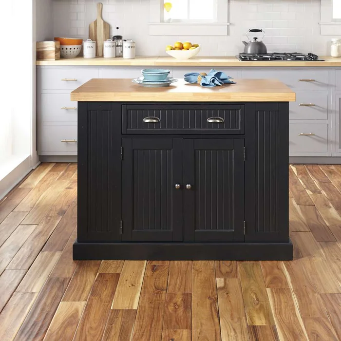 Homestyles – Nantucket Black Kitchen Island with maple-finished solid wood top – 5033-94N