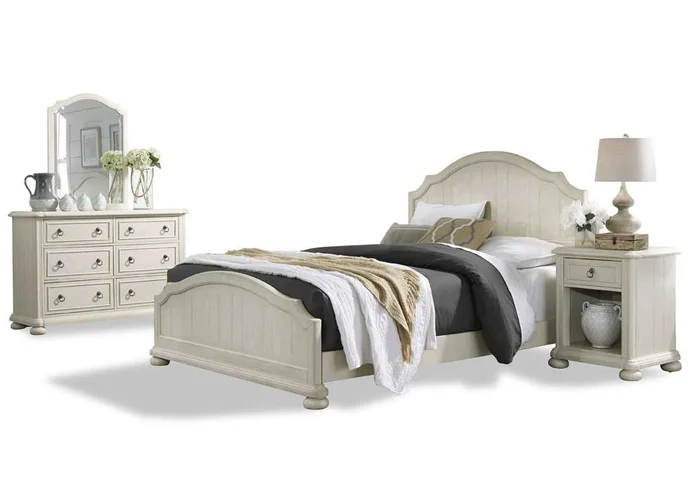 Homestyles – Provence Off-White Queen Bed with Nightstand and Dresser with Mirror – 5502-5022