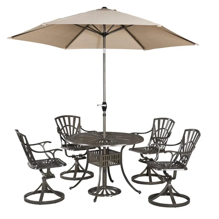 Homestyles Furniture – Grenada Taupe 6 Piece Outdoor Dining Set with Umbrella – 6661-3056