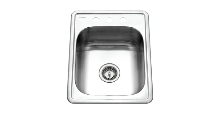 Houzer Glowtone 17″ Drop In Single Basin Stainless Steel Bar Sink with Basket Strainer