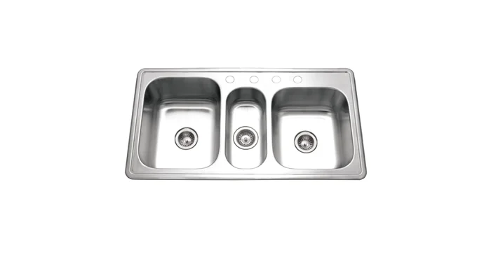 Houzer Premier 41-5/16″ Drop In Triple Basin Stainless Steel Kitchen Sink with Basket Strainer