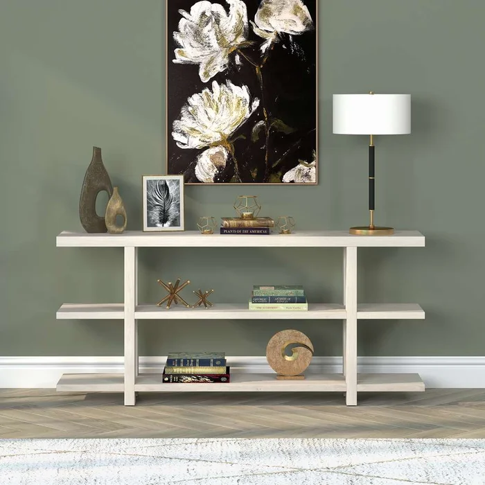 Hudson & Canal – Acosta 64in Wide Rectangular Console Table in Alder White – AT1853