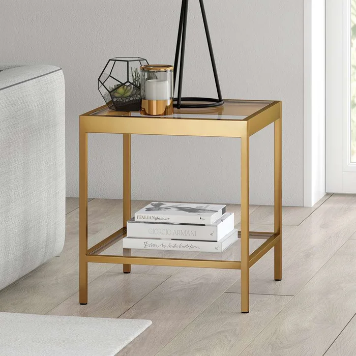 Hudson & Canal – Alexis 20in Wide Square Side Table in Brass – ST0381