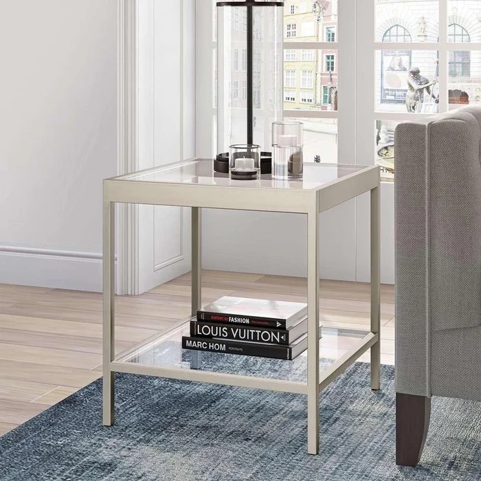 Hudson & Canal – Alexis 20in Wide Square Side Table in Nickel – ST0383