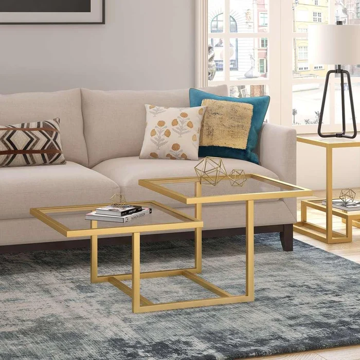 Hudson & Canal – Amalie 43in Wide Square Coffee Table in Brass – CT0188