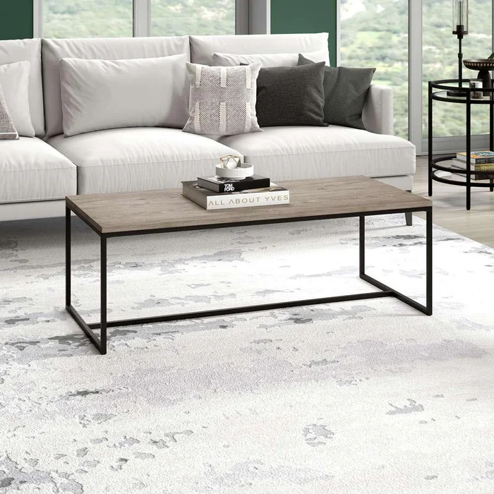 Hudson & Canal – Boone 47.25in Wide Rectangular Coffee Table in Antiqued Gray Oak – CT1523