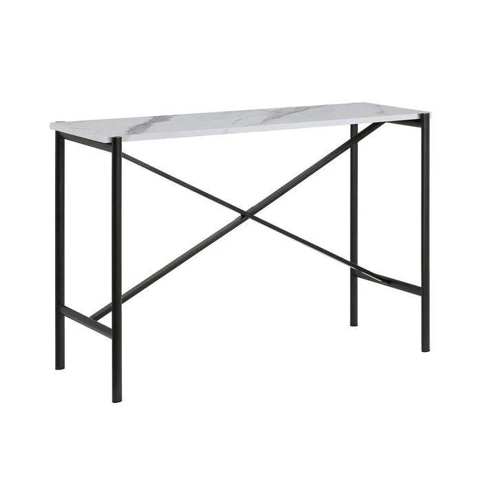 Hudson & Canal – Braxton 46in Wide Rectangular Console Table with Faux Marble Top in Blackened Bronze – AT0195