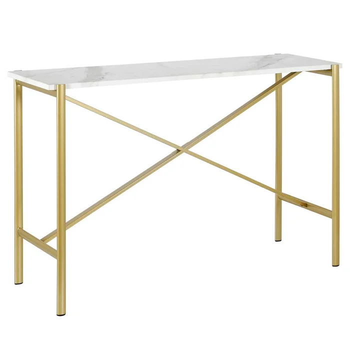 Hudson & Canal – Braxton 46in Wide Rectangular Console Table with Faux Marble Top in Gold – AT0864