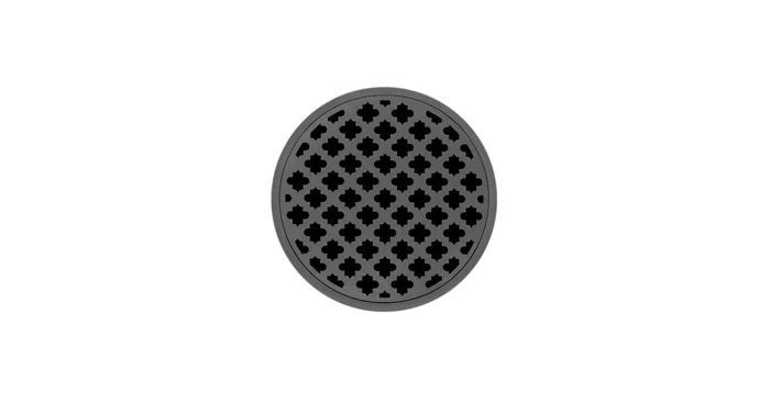 Infinity Drain 5″ Round RMD 5 Center Drain Complete Kit with Moor Pattern Decorative Plate with Cast Iron Drain Body, 2″ Outlet